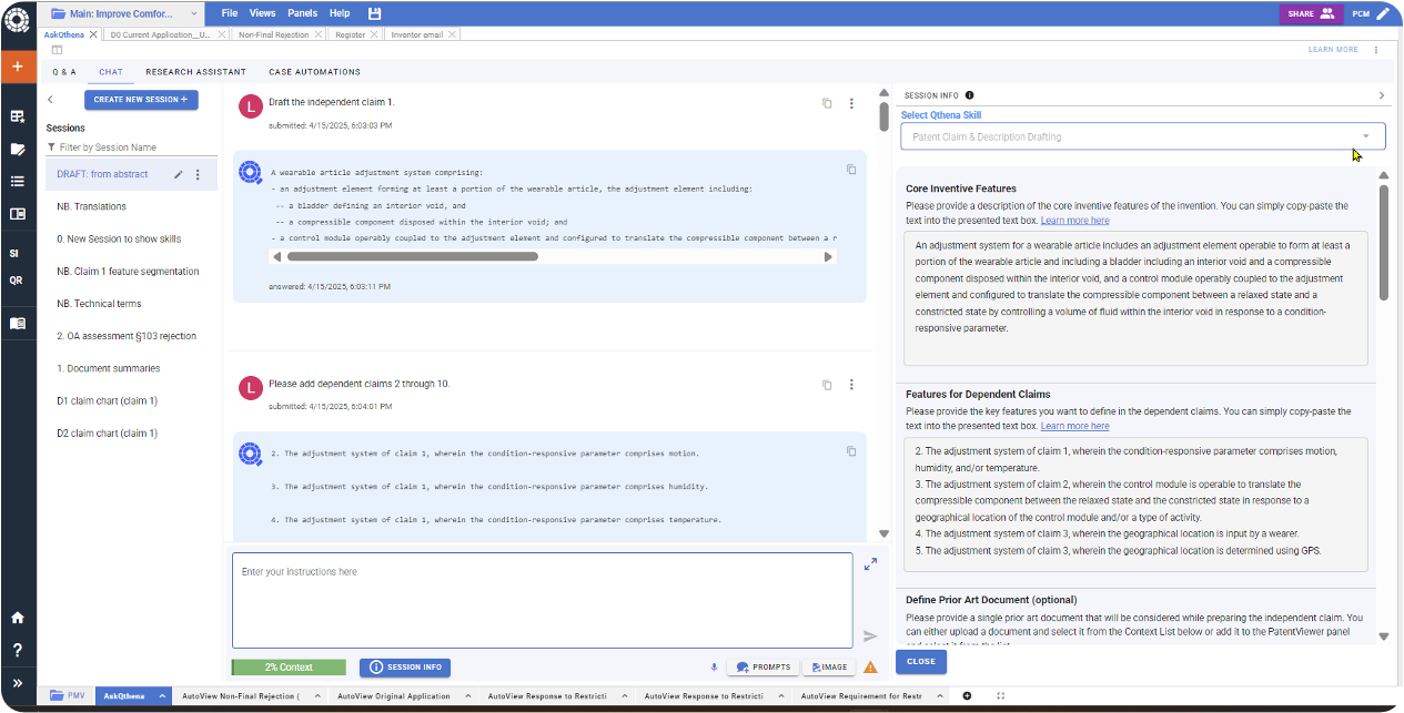 AI for patent drafting with Qthena, step 1