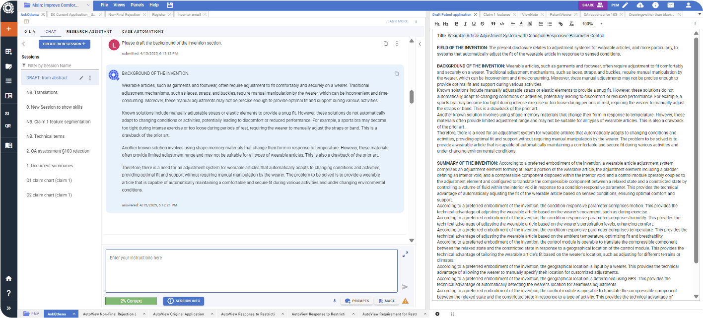 AI for patent drafting with Qthena, step 2