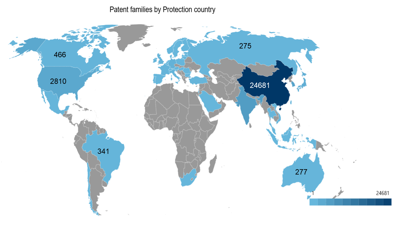 AI in chemical industry, map showing patent protection by country