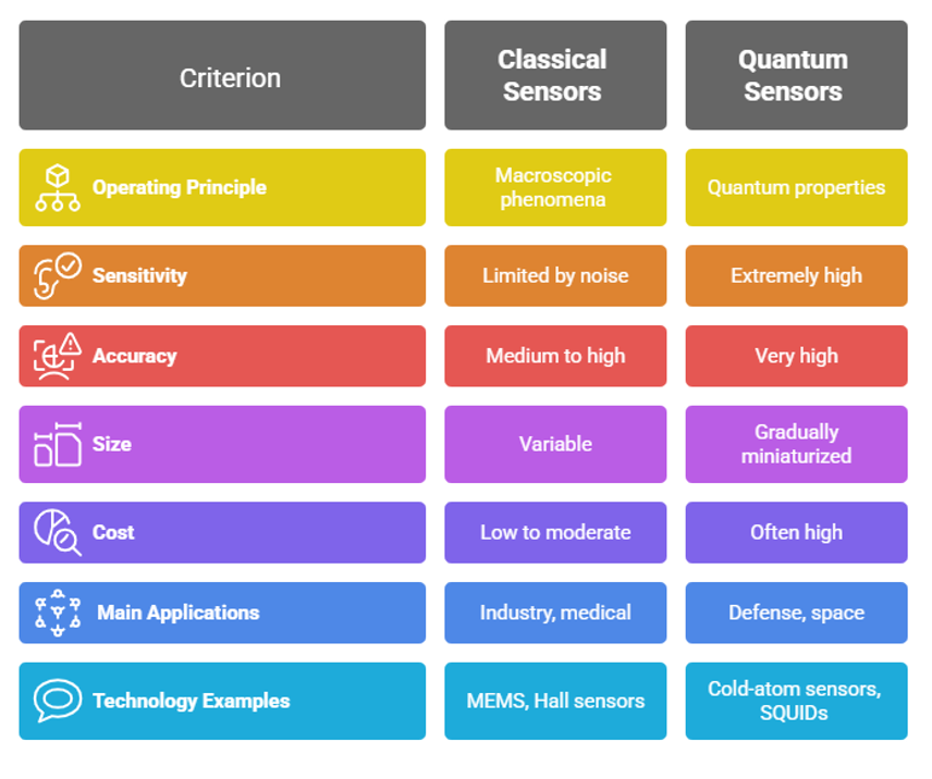 Technologies de détection quantique, Figure 2 : Capteurs classiques VS capteurs quantiques dans les véhicules autonomes