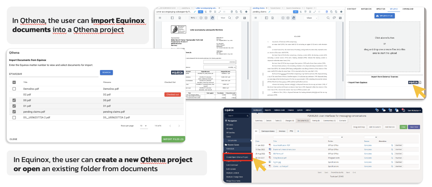 Screenshots showing Qthena and Equinox IPMS integration options and benefits